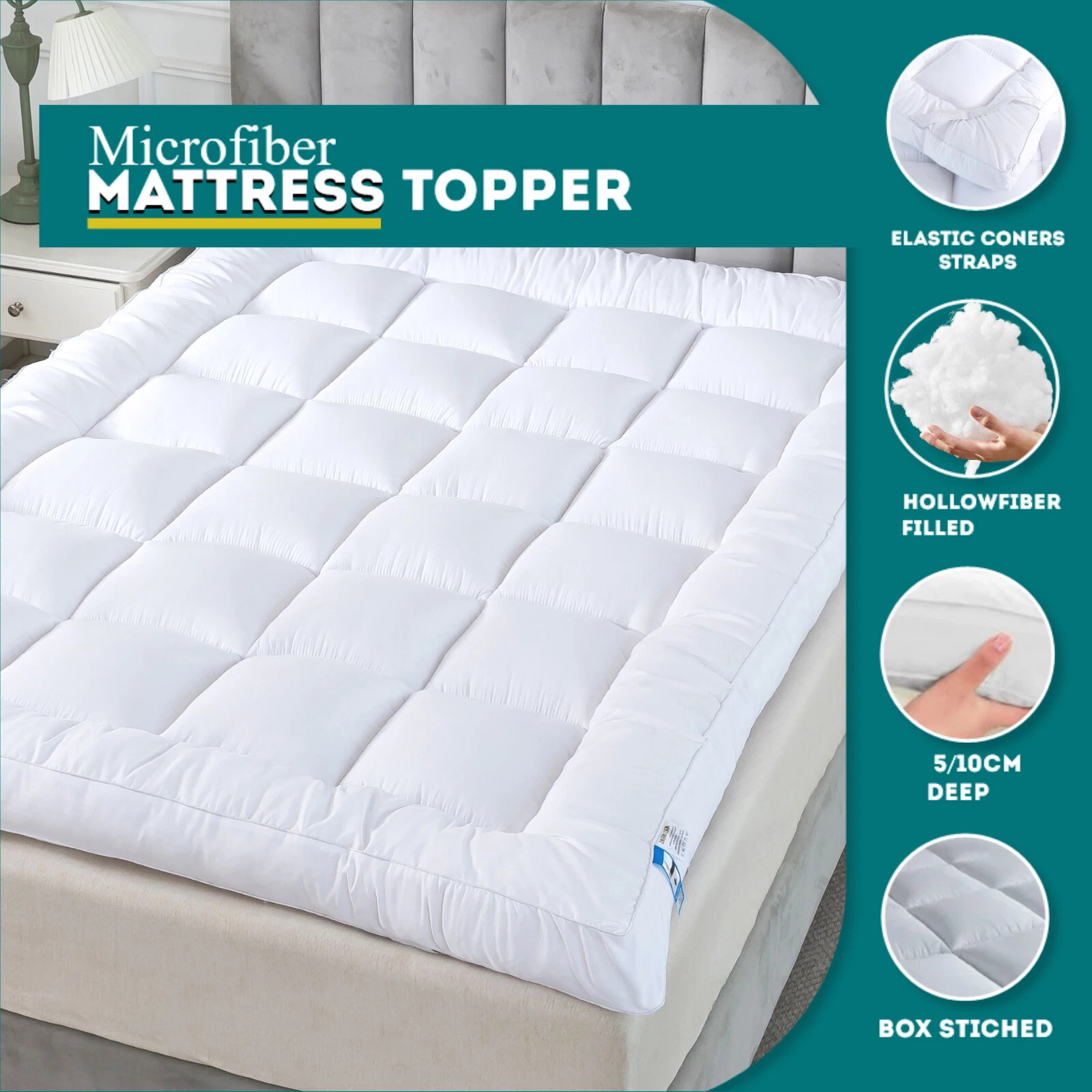 Microfiber Mattress Toppers 10cm/5cm Deep Elastic 